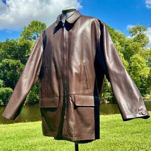 Marco Pierguidi Vintage XL Car Coat Chocolate Brown Leather Jacket STUNNING!!!